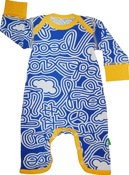 Blue peace with yellow trim bodysuit by Plastisock