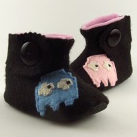 Pacman Ghostie-- Felt Button Strap Baby Boots