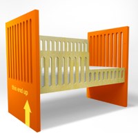 orange Alex Crib by duc duc NYC with toddler rail