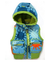 MALA blue zip up hooded bodywarmer with sunshine splashes at Tootsie and Fudge