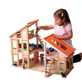 Plan Toys Chalet Dolls House with Modern Furniture Set and Family