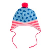 Knitted Hat - Pink with Blue Dots
