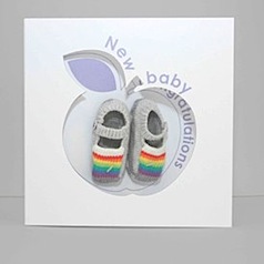 Gift-n-Card: Rainbow Striped knitted booties - Grey