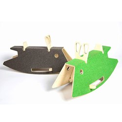 Perludi-Constantin £198.00 SIZE Nice little rocker for children from about 2 years up to about 5 years Birch plywood and textile (100% wool-Loden)<p>Available Loden colours: Apple, Light Blue,Brombeer,Grey,Sand,Brown,Dark Brown (Please specify colour choice in comments box at check-out).</p><p><br/>Flatpacked in a carrying-box, tools included</p><p>Dimensions: approx. 110x30x30 cm<br/>weight: appr. 6kg | delivered in 1 flat package / pcs</p><p>Perludi<br/>No chart available<br/>The folding design is achieved by the<br/>combination of flat plywood panels and the<br/>exceptionally strong loden fabric, which<br/>holds the individual wooden elements<br/>together and acts as a „hinge“ for the<br/>folding design.</p><p>As well as lending the rocker<br/>a warm fell, the loden covering provides<br/>the surface for the hook-and-loop shapes,<br/>which can be applied, moved and removed<br/>again any number of times.<br/>Designed for children aged one to five<br/>years, perludi‘s Constantin rocker can<br/>be fashioned into any number of animals<br/>or vehicles, letting kids discover ever new<br/>possibilities of play.</p><p>With many individual hook-and-loop<br/>shapes, which can be applied and reapplied<br/>anywhere on the rocker‘s loden surface,<br/>Constantin can be transformed into a<br/>rocking horse, rabbit, motorbike and more.</p>Perludi ITEM DETAILS ITEM DETAILS SIZE CHART SIZE CHART STYLIST NOTES Perludi Constantin