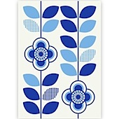 Blue Floral Stemprint Blank Greeting Card