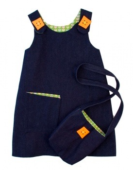 Little-Fish Pinafore Dress & Handbag - Green Hearts