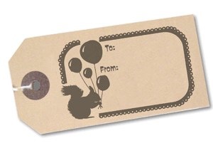 squirrel rubber stamp on gift tag