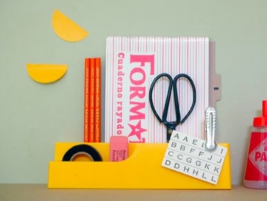 70s yellow desk organiser