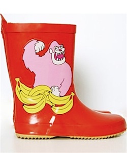 Reddish orange gorilla wellies by Mini Rodini