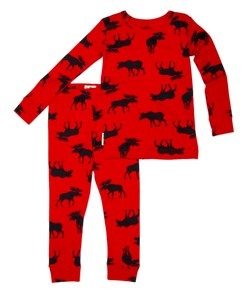 Hatley Moose on Red - overall print pyjamas