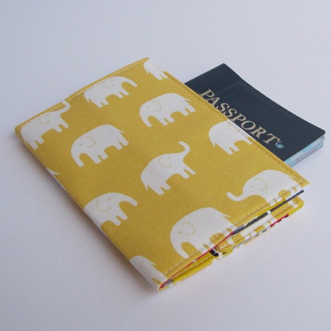 Passport Cover - Cream Elephants on Lemon Yellow