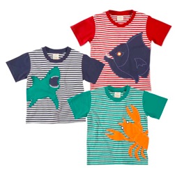green kids striped t-shirts with sea beasts
