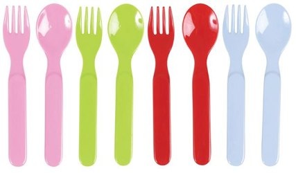 Rice Baby spoon & fork - blue, green, pink, red