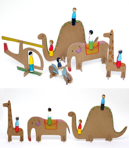 peg dollies and cardboard vehicles