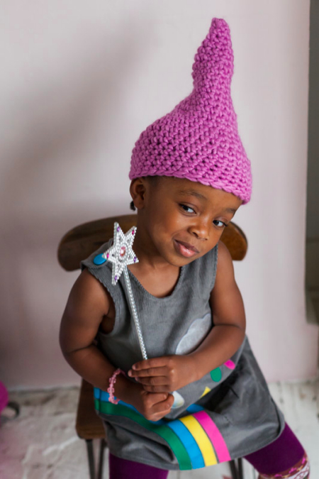 Crochet At Play - Nia in pixie hat and rainbow dress