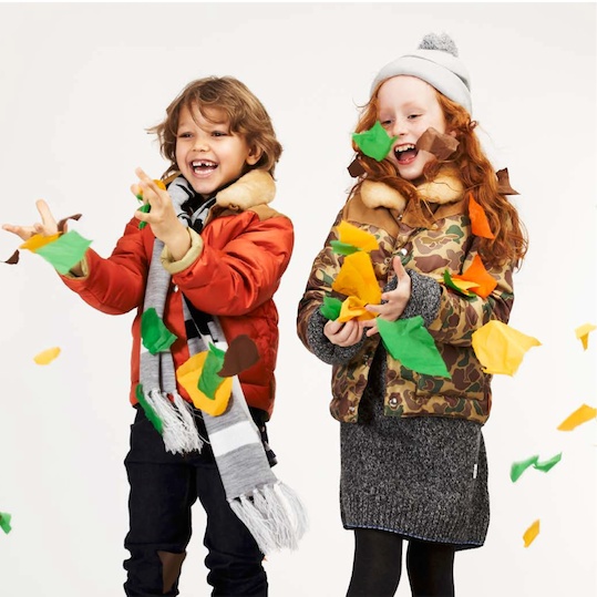 Penfield Kids collection red jacket and camouflage jacket modelled  